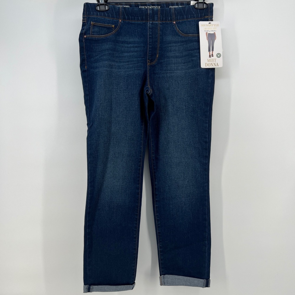 Sound‎ Style Amazing Donna Pull On Straight Leg Jeans Dark Wash Blue Size M 8-10